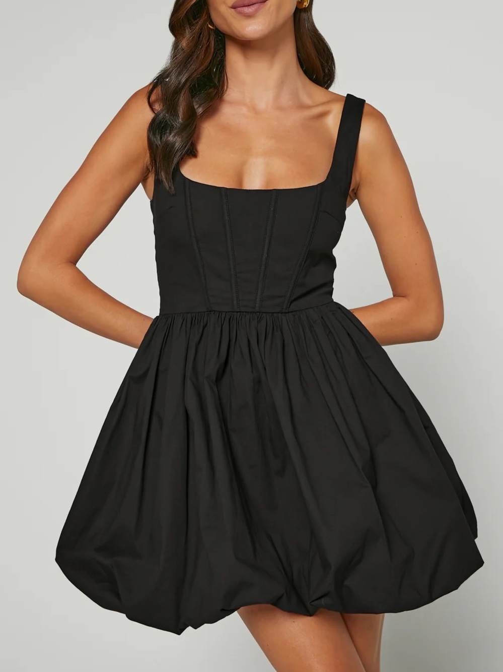Showpo Brianda Corset Bubble Hem Dress in Black